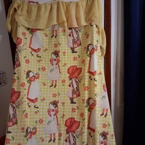 Vintage 1970's Holly Hobbie Thin Style Bedspread Twin Cottagecore Yellow Red AOP